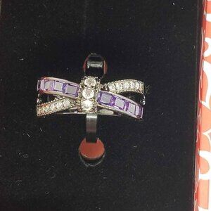 Brand New black rhodium ring with purple gemstones and cubic zirconia stones